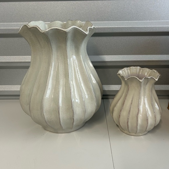 16” Pleated Ceramic Vase Sour Cream Scalloper Viral Hearth & Hand™ with Magnolia - Picture 8 of 9